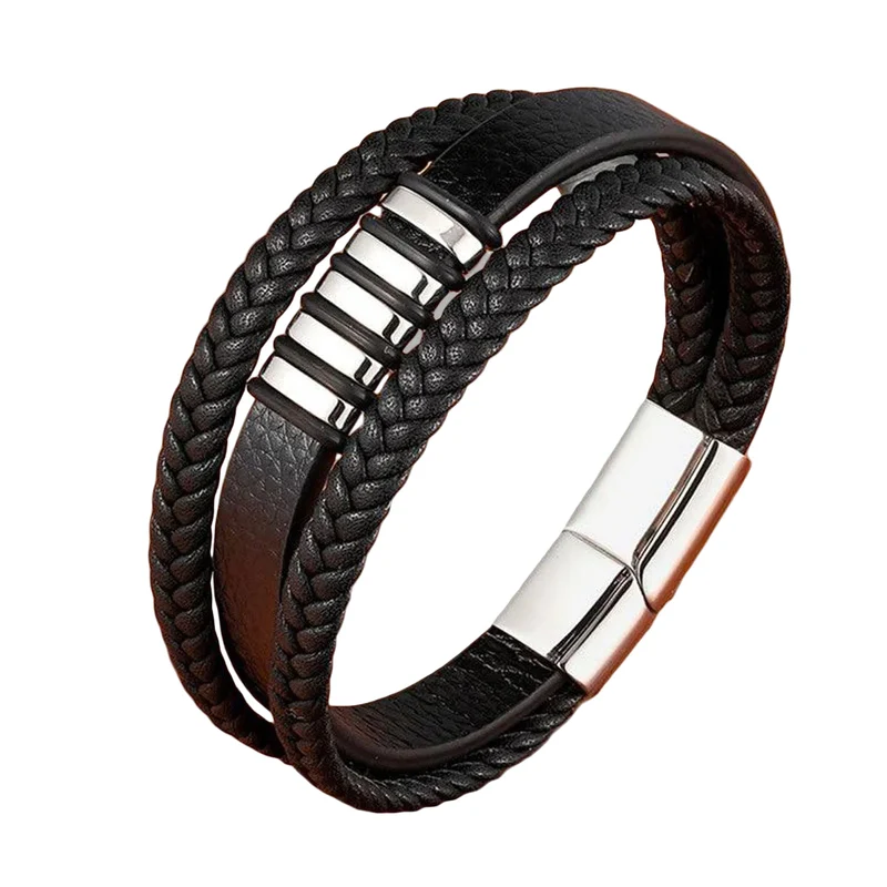 Heren armband – gevlochten leather-look design met metalen sluiting