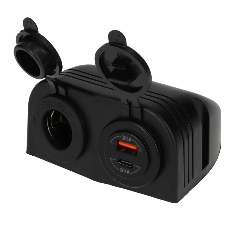 Power Line Contactdoos 12V + USB-A + USB-C Lader Opbouw Zwart