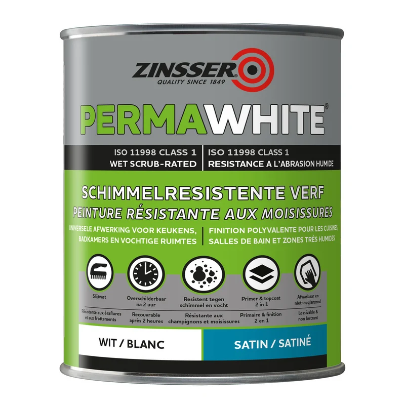 Zinsser Muurverf Perma-White Satin Wit 1L
