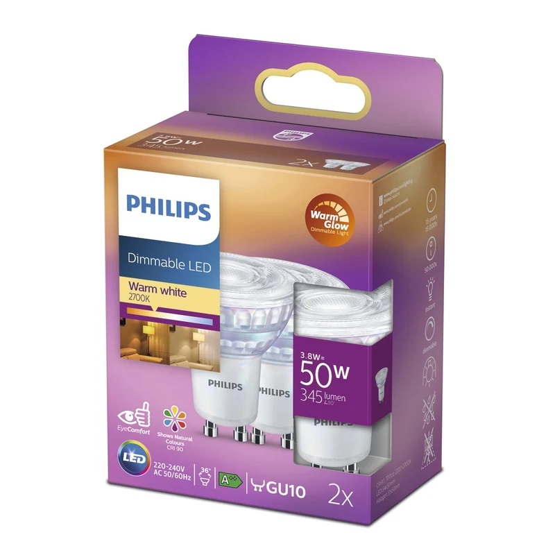 Philips LED Spot 50W GU10 Warmwit Dimbaar 2st