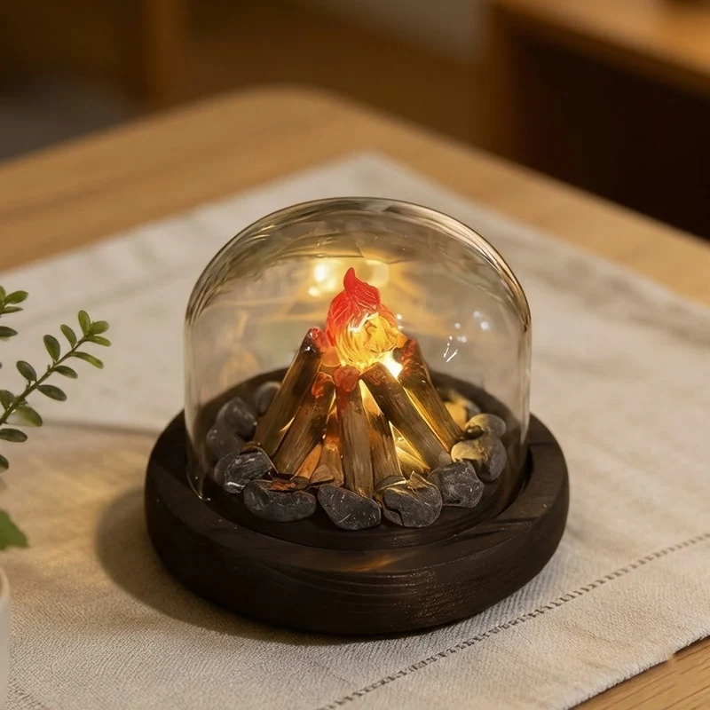 Mini Bonfire Flame Glass Dome Night Lamp