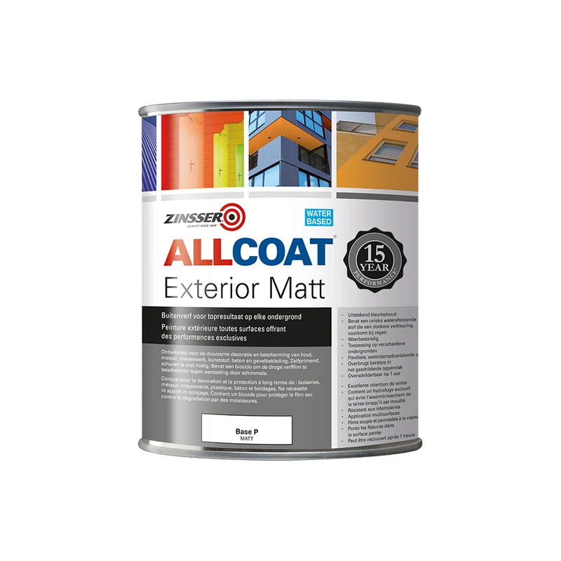Zinsser Muurverf Allcoat Exterior Mat Wit/Base P 1L