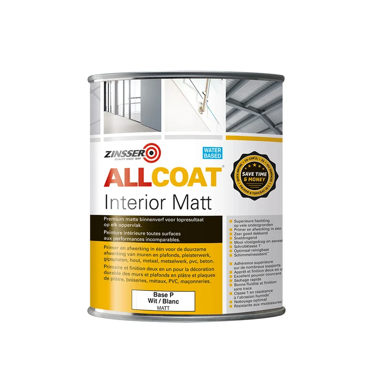 Zinsser Allcoat Interior Mat Wit/Base P 1L