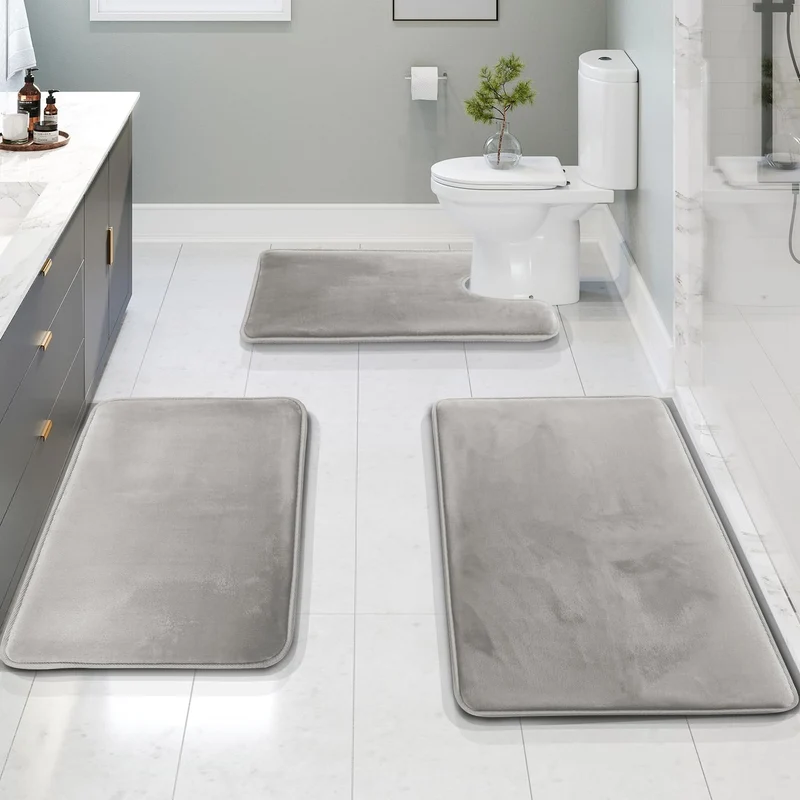 Hola – 3-delige fluwelen memory foam badmat set