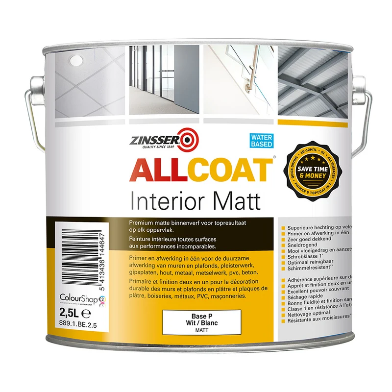 Zinsser Allcoat Interior Mat Wit/base P 2,5L