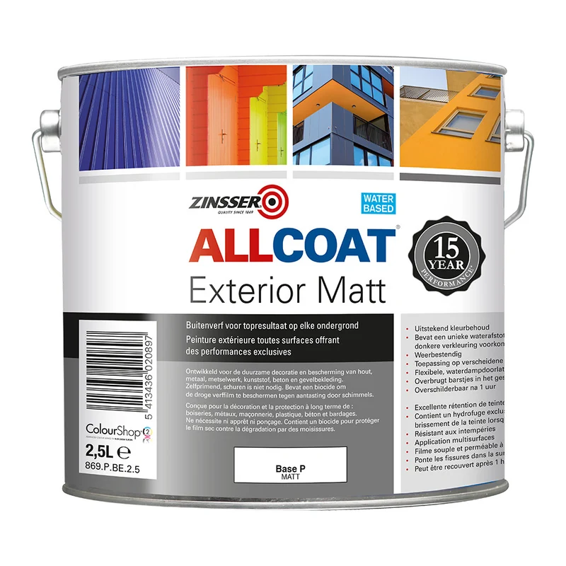 Zinsser Muurverf Allcoat Exterior Mat Wit/Base P 2,5L
