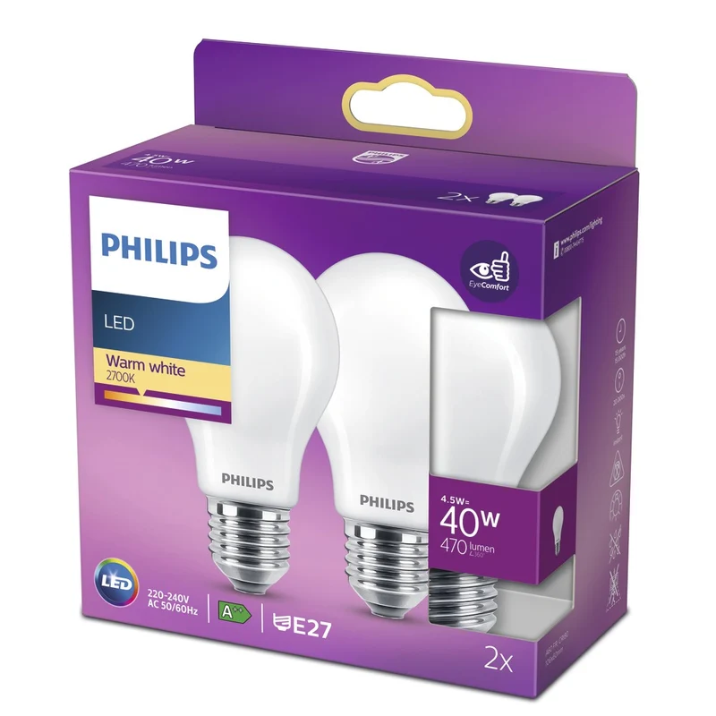 Philips LED Lamp Peer 40W E27 Warmwit Mat 2st
