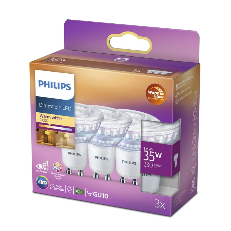 Philips LED Spot 35W GU10 Warmwit Dimbaar 3st
