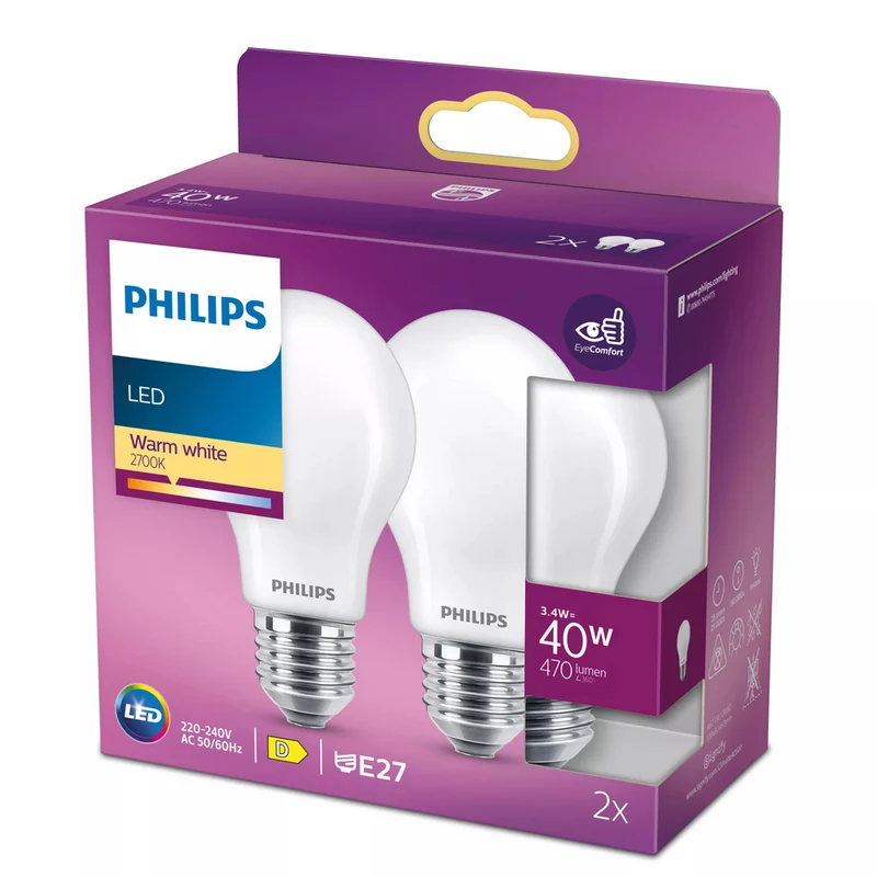 Philips LED Classic 40W A60 E27 ND 2PFSRT6 Warmwit Mat 2st